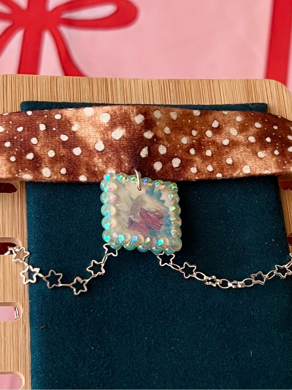 Silver Star Chain Choker with Iridescent Angel Pendant - Blue Accent